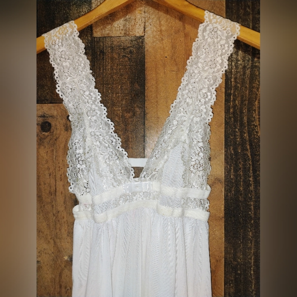 Shein White Lace Sheer Chemise One Size - Picture 3 of 5